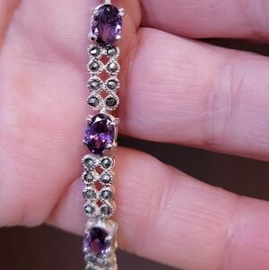 925 SS Bracelet With Purple Cz's, Approx 7.5"L.